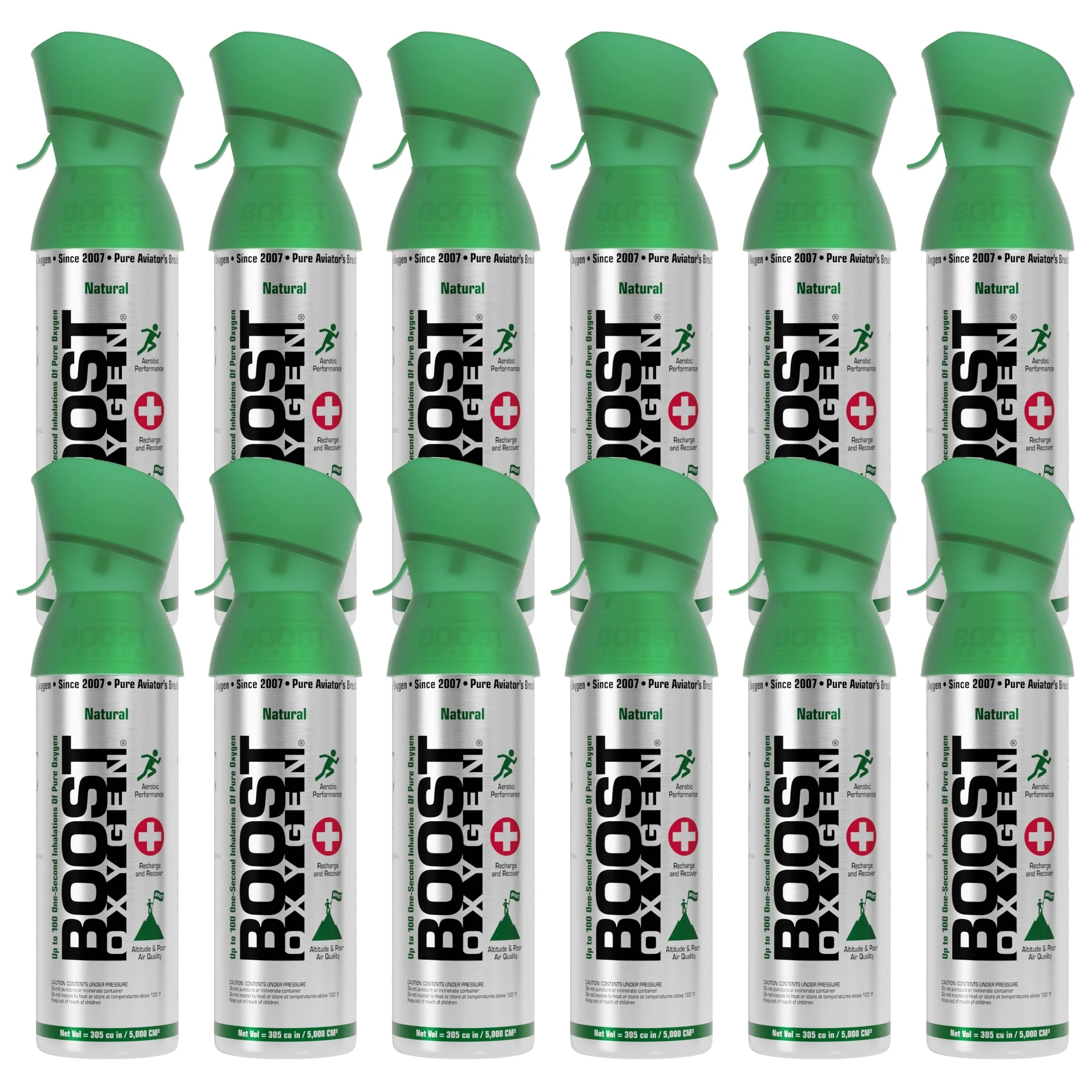 Boost Oxygen 5 Liter Canned Oxygen Bottle with Mouthpiece, Natural (12 Pack)