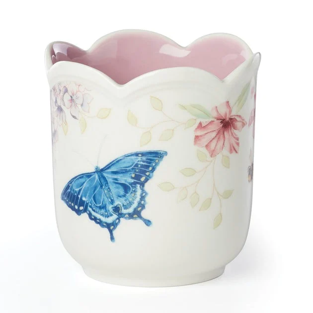 Butterfly Meadow Scalloped Lilac Linen Candle with Holder