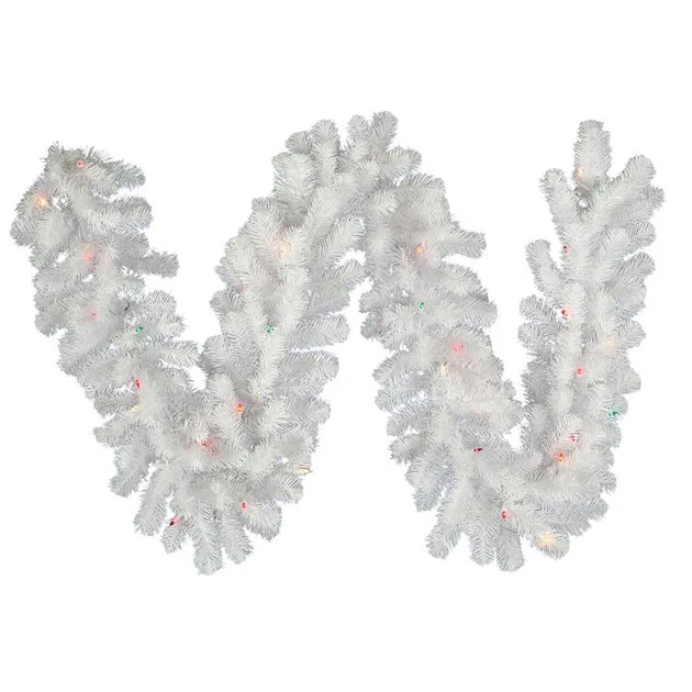 9' x 16" Pre-Lit Crystal White Garland with 100 Multi-Color LED Lights