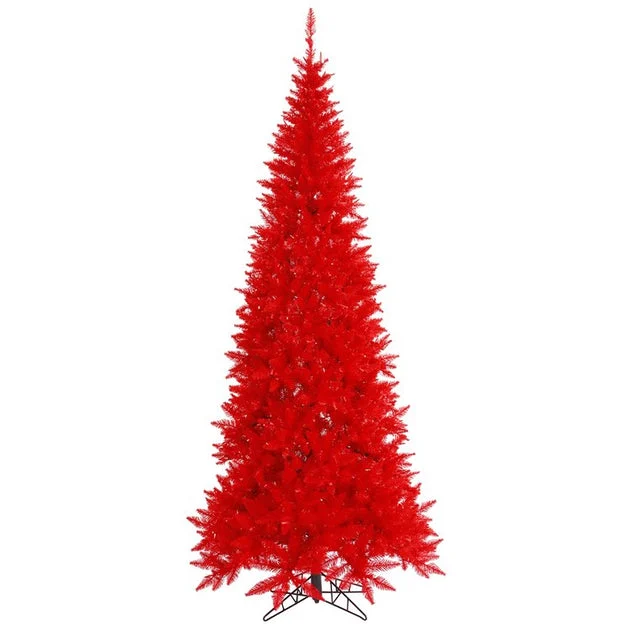 7.5' x 40" Unlit Artificial Red Slim Fir Tree with 1238 Tips