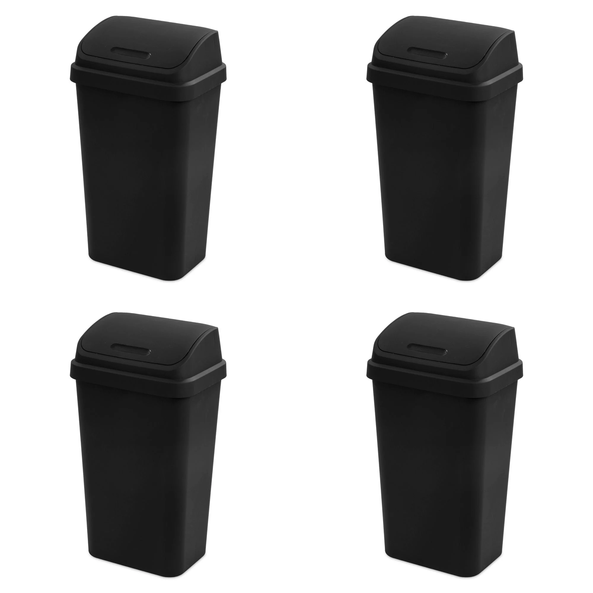 Sterilite 13 Gallon Swing Top Lidded Wastebasket Kitchen Trash Can, Black 4 Pack