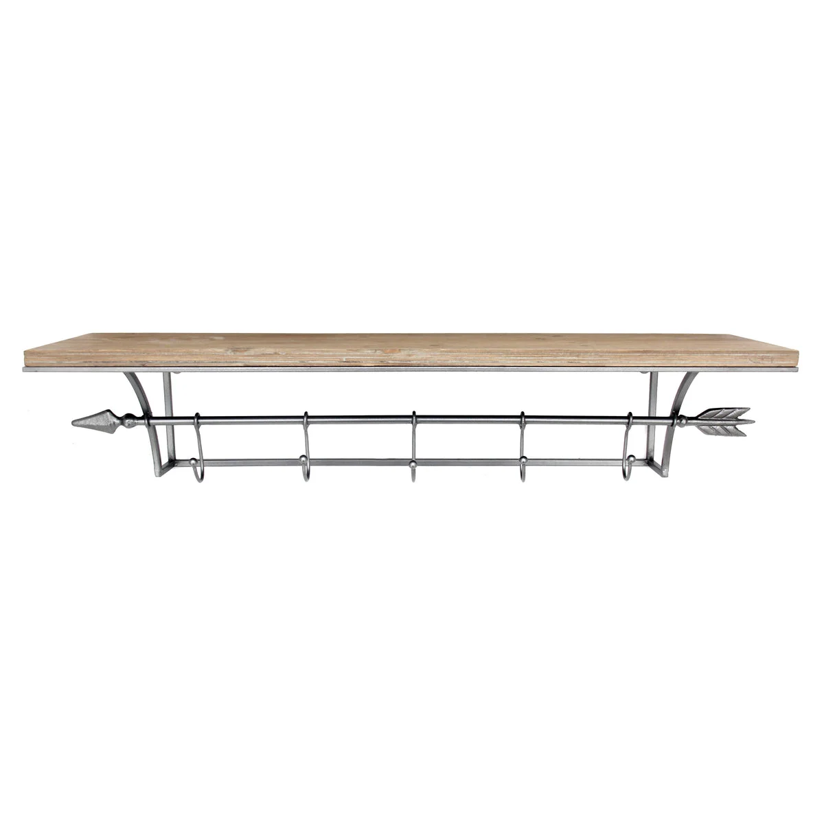 Sagebrook Home Wood Shelf W/ Silver Arrow Hooks