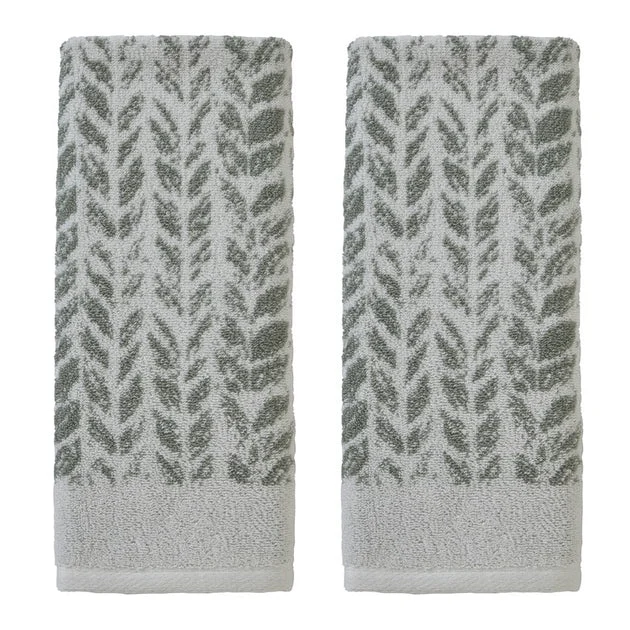 Distressed Leaves Hand Towels 2-Pack in Sage