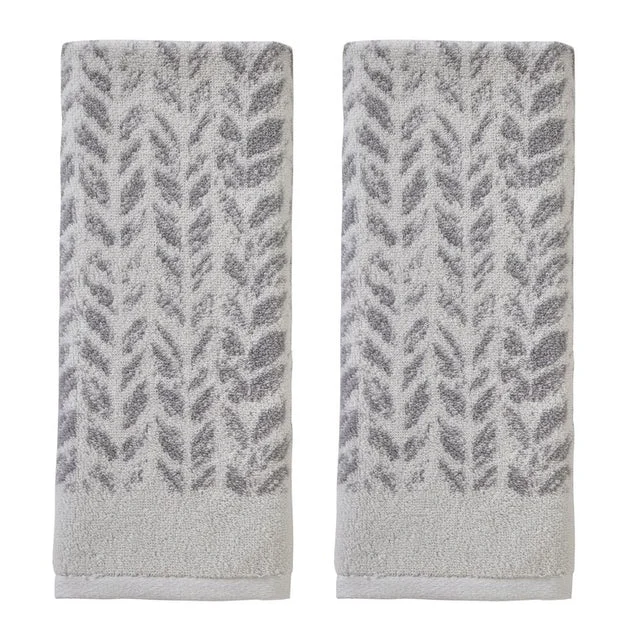 Distressed Leaves Hand Towels 2-Pack in Gray