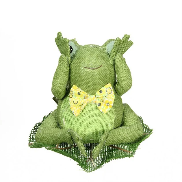 8" Green Yellow and White Decorative Sitting Frog Spring Tabletop Decoration