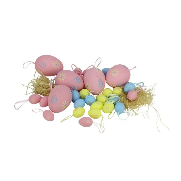 3.25" Pastel Pink and Yellow Spring Easter Egg Ornaments Set of 29