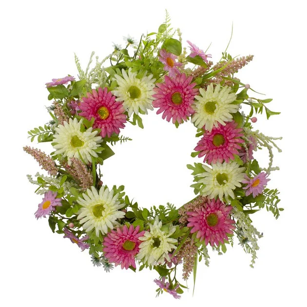23" Pink and Yellow Chrysanthemum and Berry Floral Spring Wreath