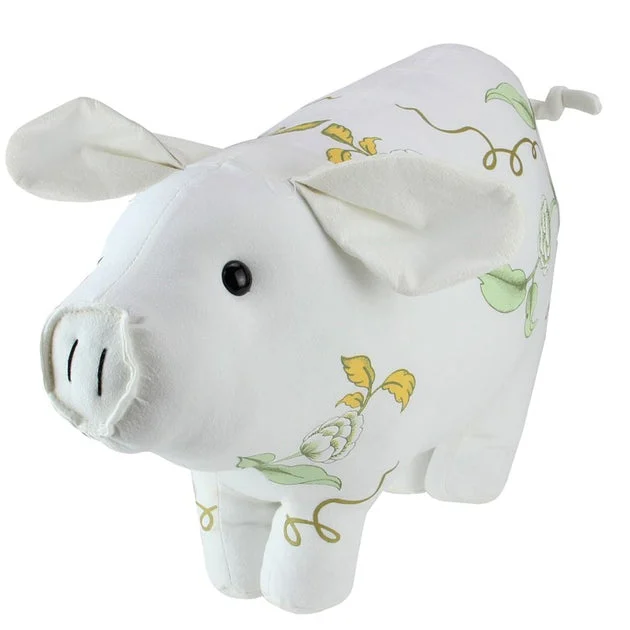 13.25" White Soft Green and Yellow Floral Pig Spring Tabletop Decoration
