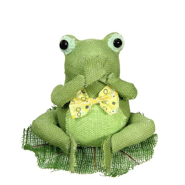 7.5" Green Yellow and White Decorative Sitting Frog Spring Tabletop Decoration