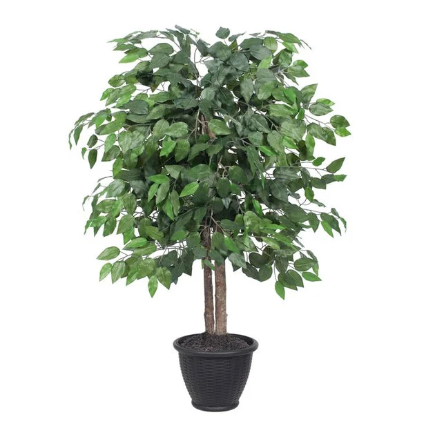 Vickerman 4' Artificial Ficus Bush, Round Gray Plastic Container.