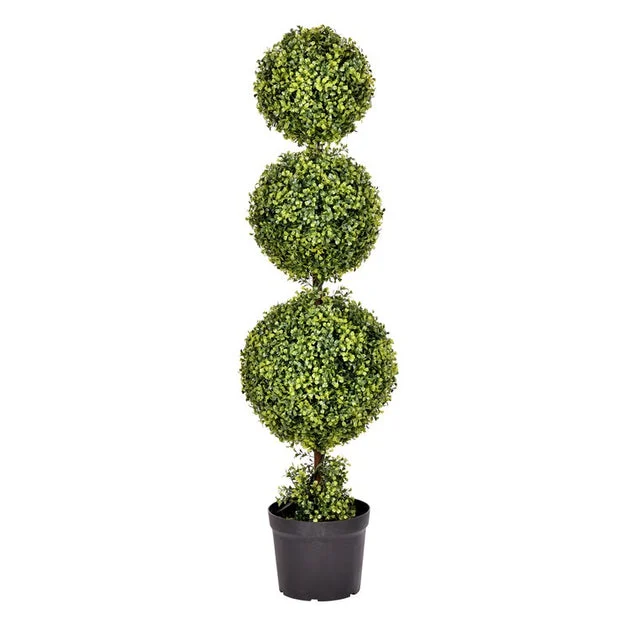 4' Artificial UV-Resistant Boxwood Triple Ball in Plastic Pot