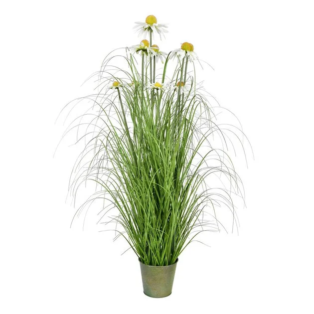37" Artificial Green Daisy Grass in Iron Pot