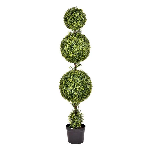 5' Artificial UV-Resistant Boxwood Triple Ball in Plastic Pot