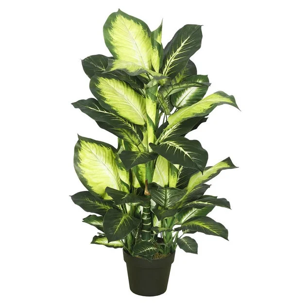 40" Artificial Green and White Dieffenbachia in Plastic Pot