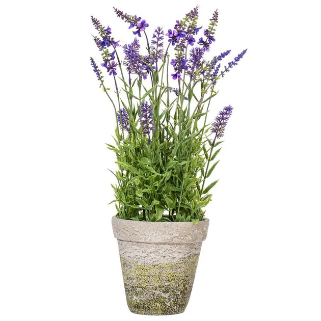 20" Artificial Lavender In Cement Pot
