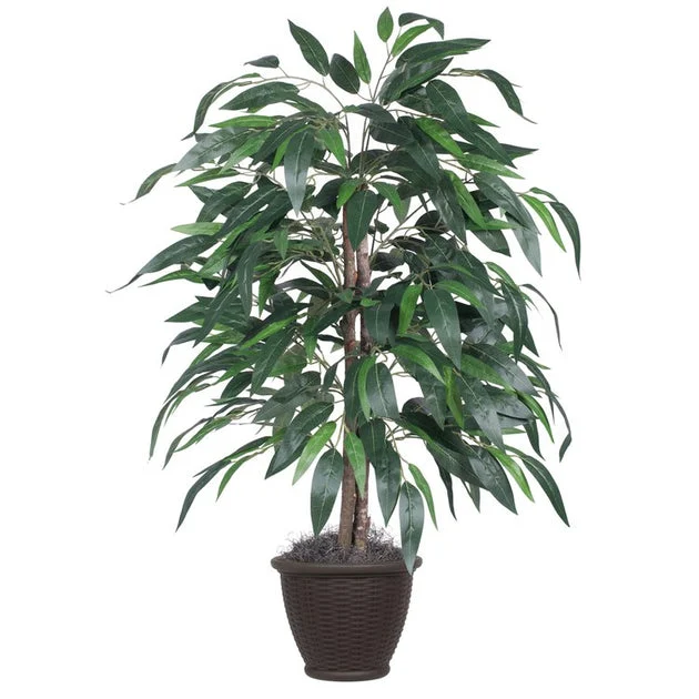 4' Artificial Mango Bush in Brown Plastic Pot