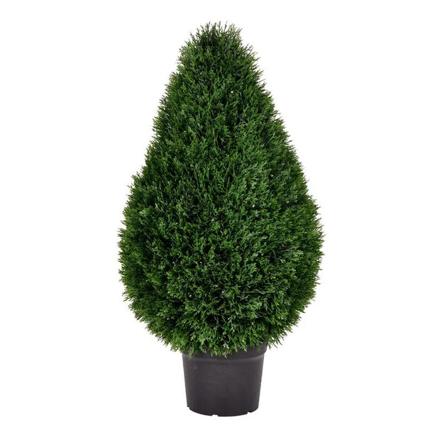 36" Artificial UV-Resistant Teardrop-Shaped Cedar Bush in Plastic Pot