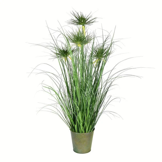 36" Artificial Green Cyperus Grass in Iron Pot