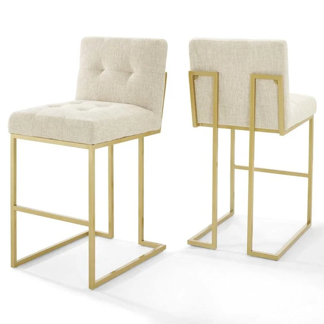 Privy Gold Stainless Steel Performance Velvet Bar Stools Set of 2