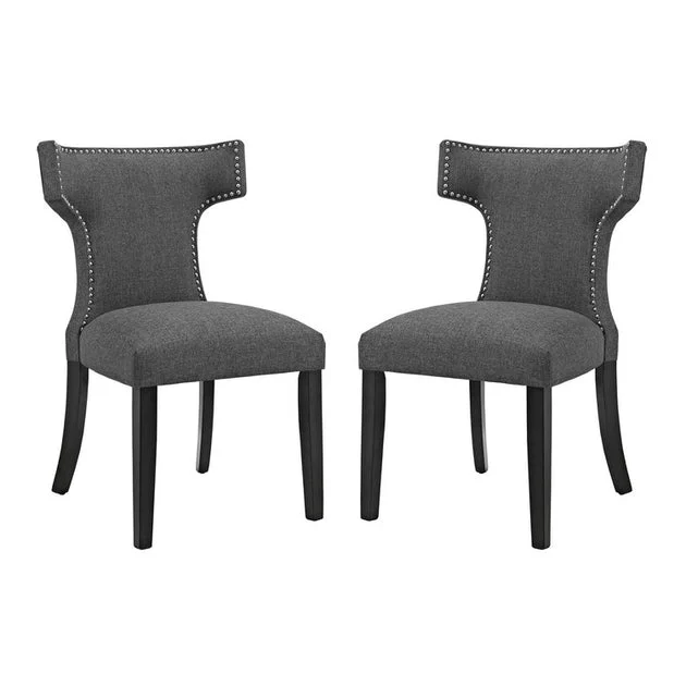 Curve Fabric Dining Side Chairs Set of 2
