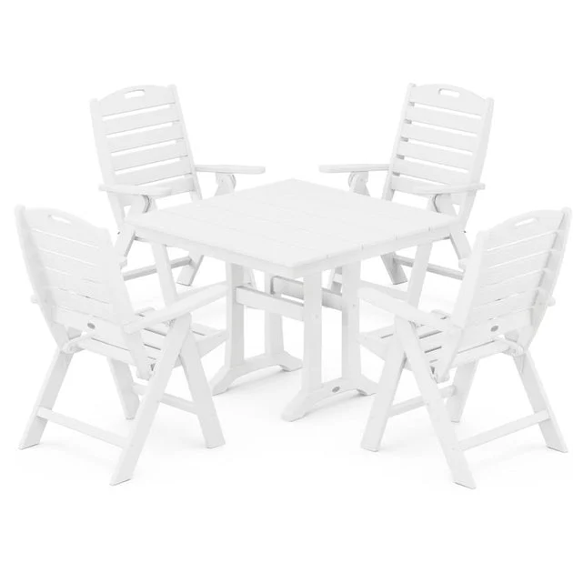 Nautical Highback Five-Piece Farmhouse Trestle Dining Set - White