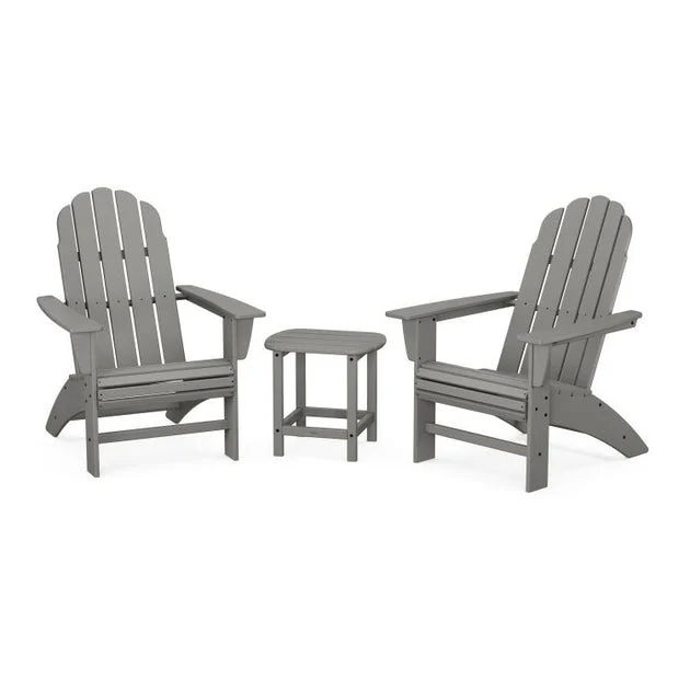 Vineyard Three-Piece Curveback Adirondack Set with South Beach 18" Side Table - Slate Gray