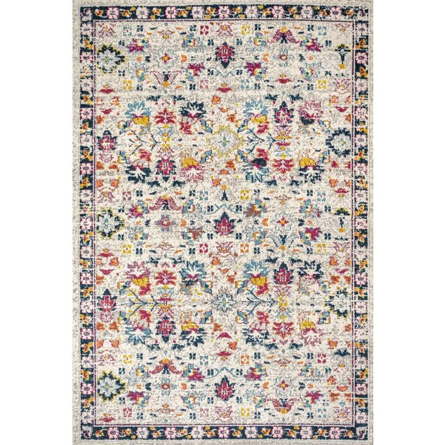 Modern Persian Boho Floral 90"L x 63"W Area Rug - Beige/Multi