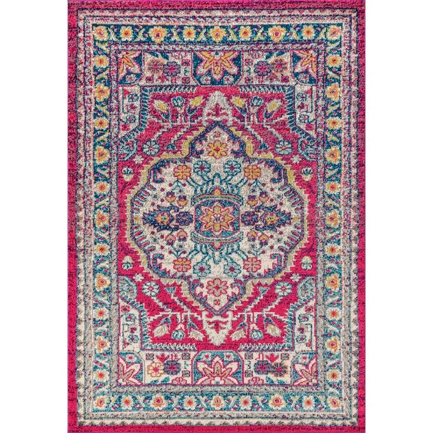 Bohemian Flair Boho Vintage Medallion 120"L x 93"W Area Rug - Pink/Ivory