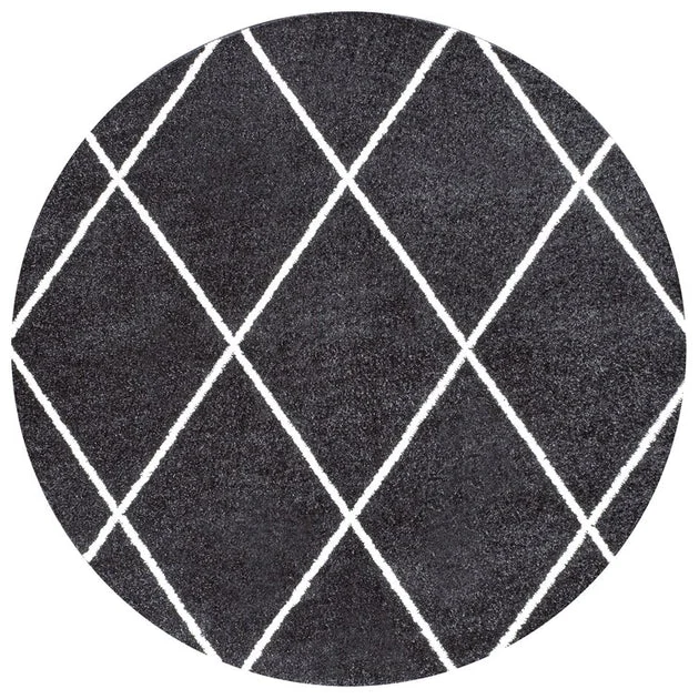 Cole Minimalist Diamond Trellis 63"L x 63"W Round Area Rug - Black/White