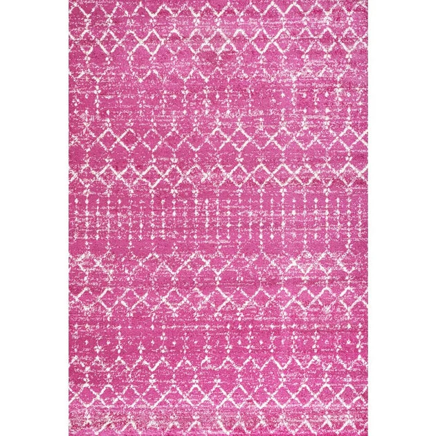 Moroccan Hype Boho Vintage Diamond 60"L x 36"W Area Rug - Fuchsia/Ivory