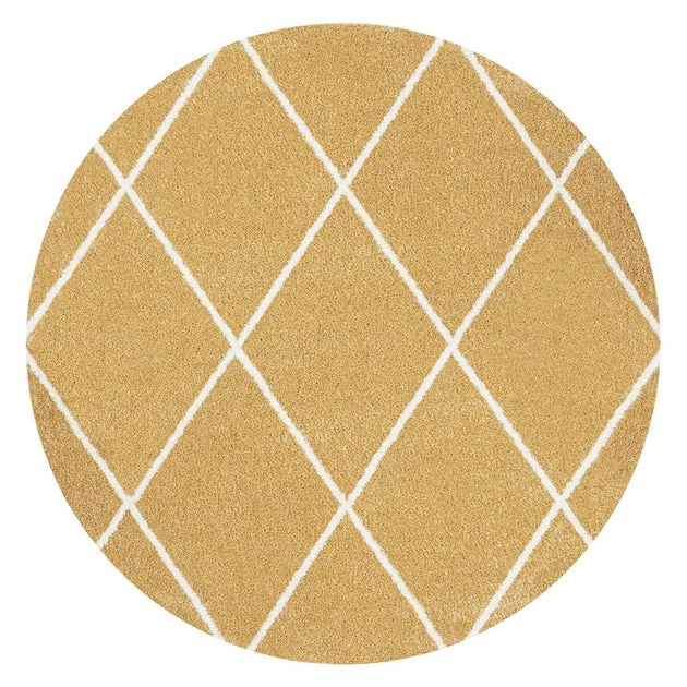 Cole Minimalist Diamond Trellis 63"L x 63"W Round Area Rug - Gold/White