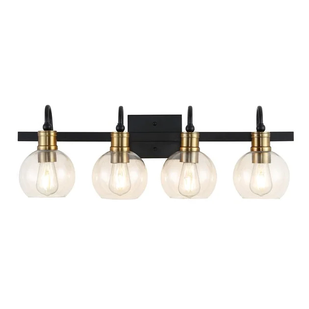 Marais Four-Light Bathroom Vanity Fixture - Black and Brass Gold