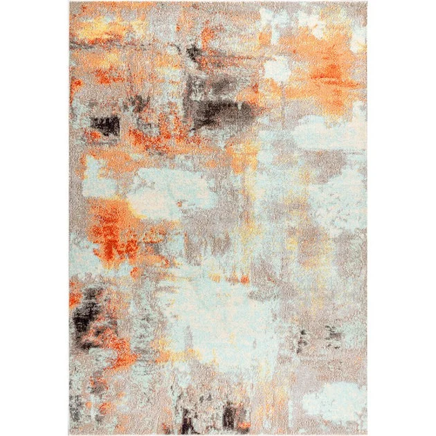 Contemporary POP Modern Abstract Vintage 120"L x 93"W Area Rug - Cream/Orange