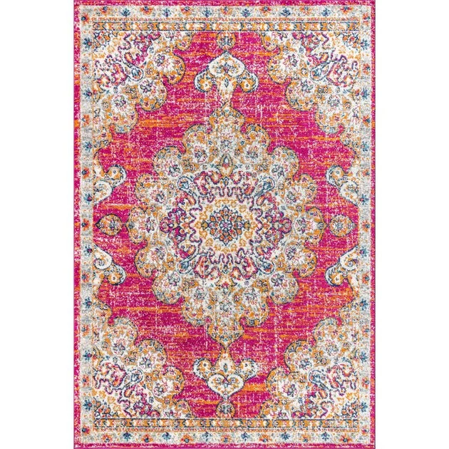 Bohemian Flair Boho Vintage Medallion 72"L x 48"W Area Rug - Pink/Cream