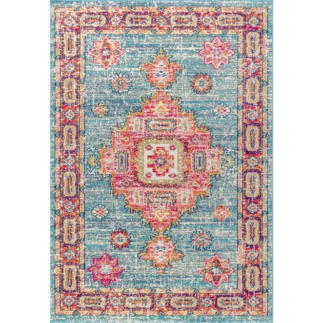 Bohemian Flair Boho Vintage Medallion 91"L x 63"W Area Rug - Blue/Red
