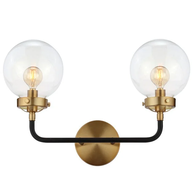 Caleb Two-Light Bathroom Vanity Fixture - Black and Brass Gold
