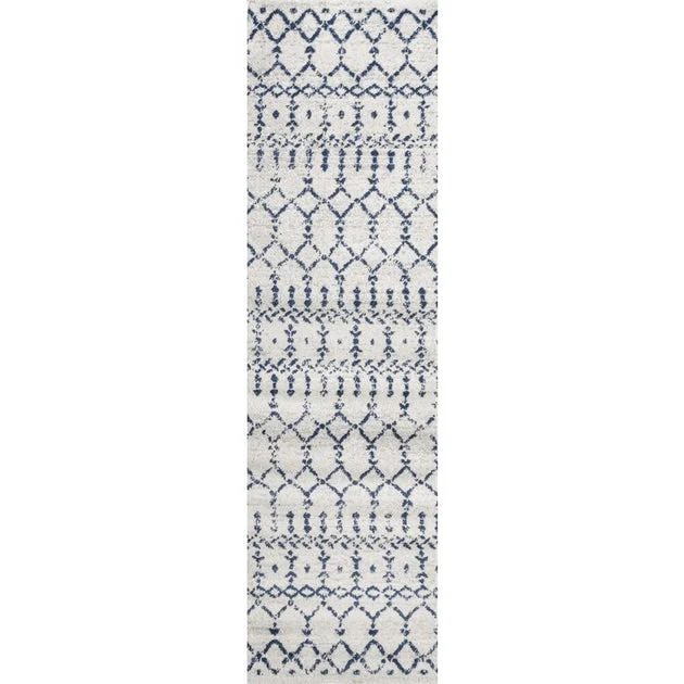 Moroccan Hype Boho Vintage Diamond 96"L x 27"W Runner Rug - Cream/Navy