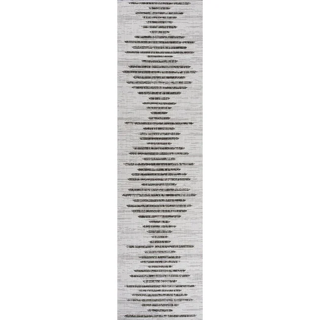 Zolak Berber Stripe Geometric 120"L x 26"W Indoor/Outdoor Runner Rug - Ivory/Black