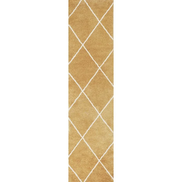 Cole Minimalist Diamond Trellis 96"L x 24"W Runner Rug - Gold/White