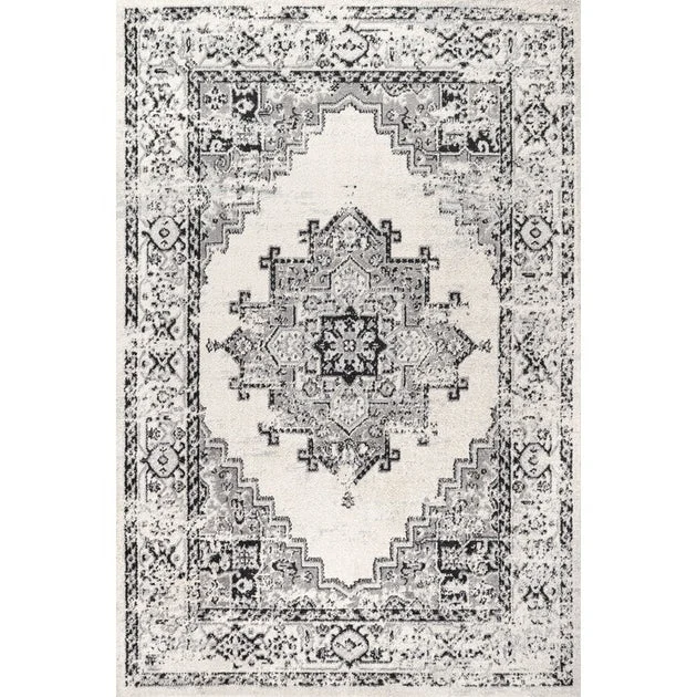 Inigo Cottage Medallion 120"L x 93"W Area Rug - Dark Gray/Cream