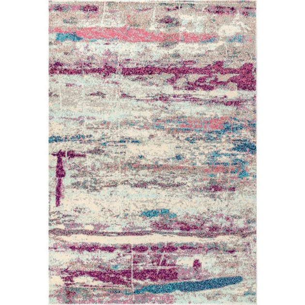 Contemporary POP Modern Abstract Brushstroke 91"L x 63"W Area Rug - Cream/Pink