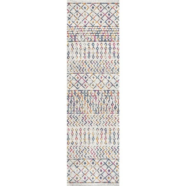Arta Moroccan Vintage Geometric 96"L x 27"W Runner Rug - Multi/Cream