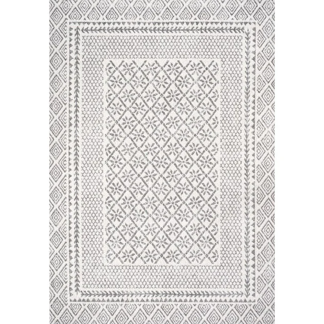 Athens Modern Geometric Boho 72"L x 48"W Area Rug - Gray/Cream