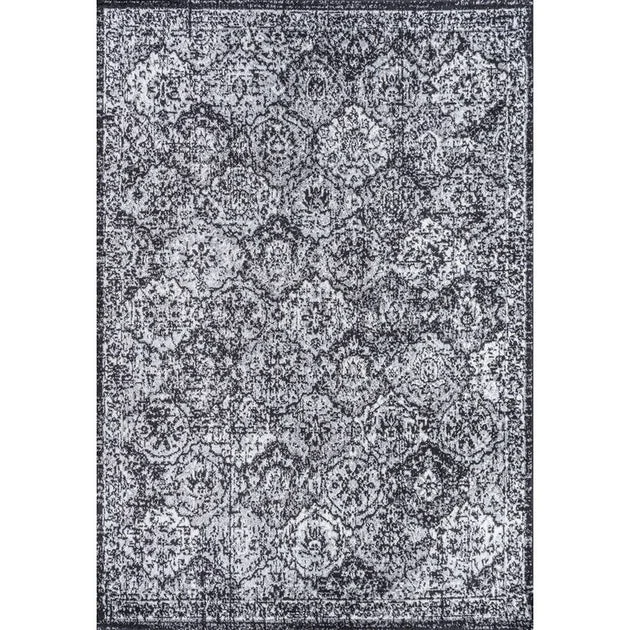 Modern Persian Boho Vintage Trellis 120"L x 92"W Area Rug - Black/Ivory