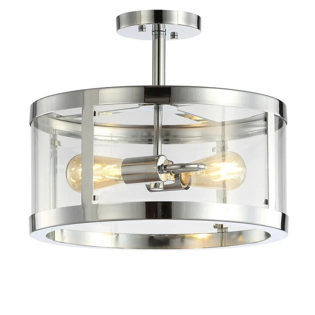 Herndon Two-Light Semi-Flush Mount Ceiling Fixture - Chrome and Clear