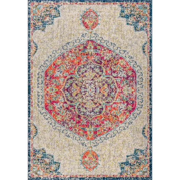 Bohemian Flair Boho Vintage Medallion 72"L x 48"W Area Rug - Cream/Orange