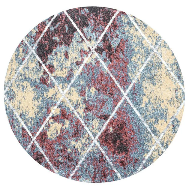 Cole Minimalist Diamond Trellis 63"L x 63"W Round Area Rug - Multi/White