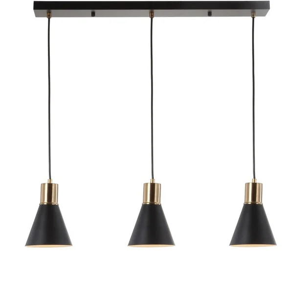 Apollo Three-Light Linear Pendant - Black and Brass Gold