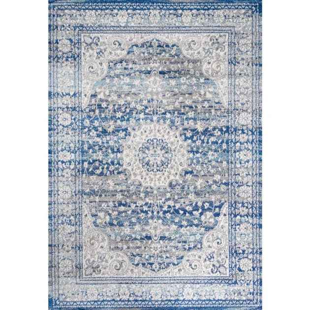 Scala Ornate Bohemian Medallion 72"L x 48"W Area Rug - Blue/Dark Gray