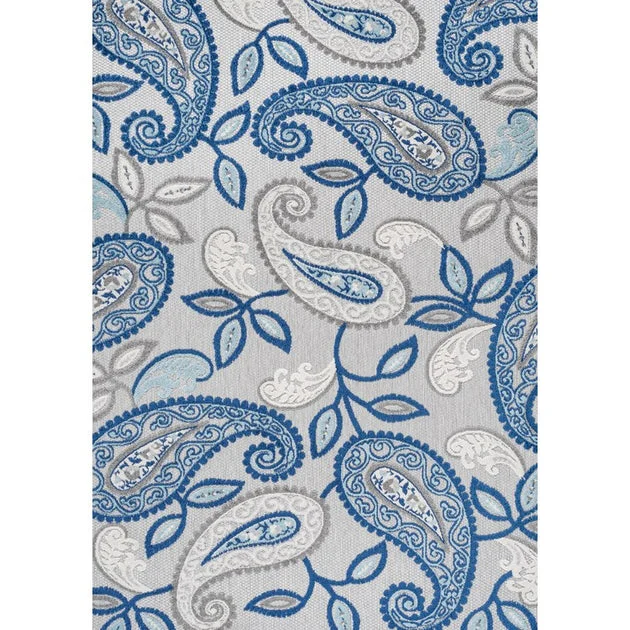 Julien Paisley High-Low 91"L x 63"W Indoor/Outdoor Area Rug - Blue/Light Gray